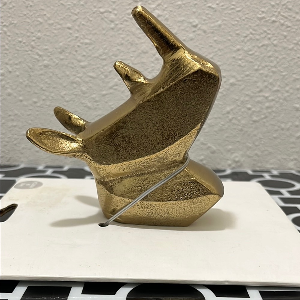 Gold Tone Rhinoceros Head Wall Mount Decor Key Towel Hook Hanger